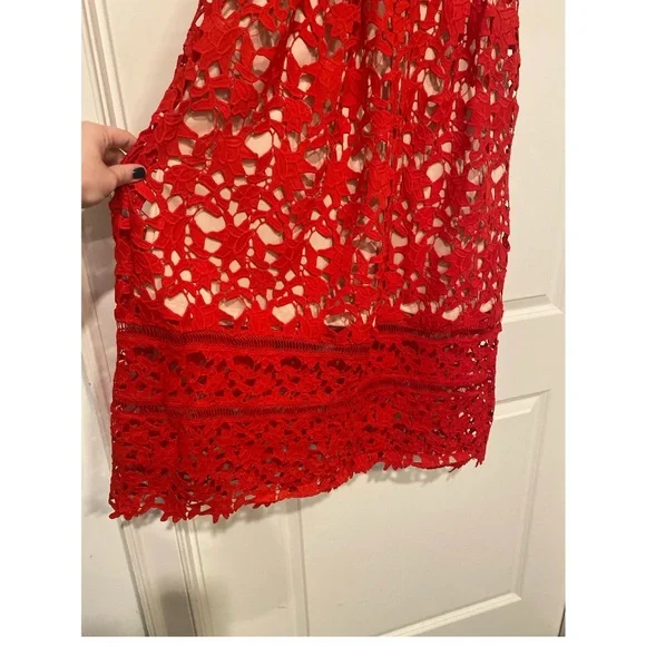 Elegant Red Lace Midi Dress